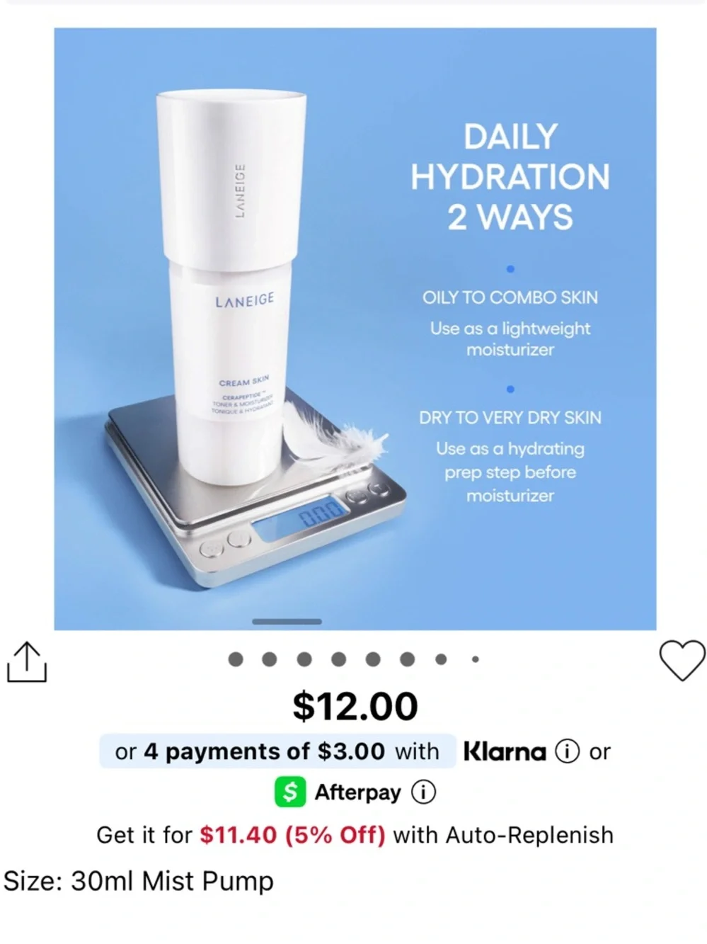 LANEIGE Cream Skin CeraPeptide Mist – light gray and navy text - Picture 6 of 10